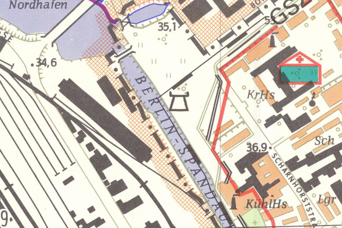 Ausschnitt aus einer Dienstkarte der Grenztruppen von 1986, zeigt den Grenzverlauf im Stand von 1986